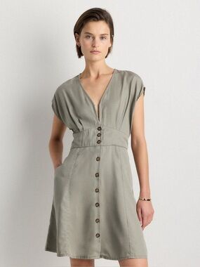 Quince Button Front Dress Size S Olive Capsule Summer Tencel